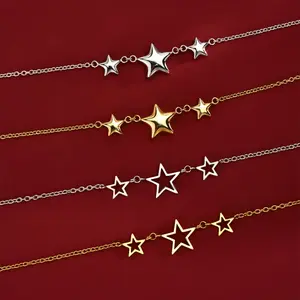 Oufer Stainless Steel Three Stars Necklace For Women Non Tarnish Waterproof Gifts For Valentine's Day