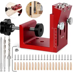 Pocket Hole Jig Kit, Adjustable  Pocket Hole System, Portable Screw Jig Set Guides Joint Carpentry Locator Woodworking Tools with Wooden Hole Plugs