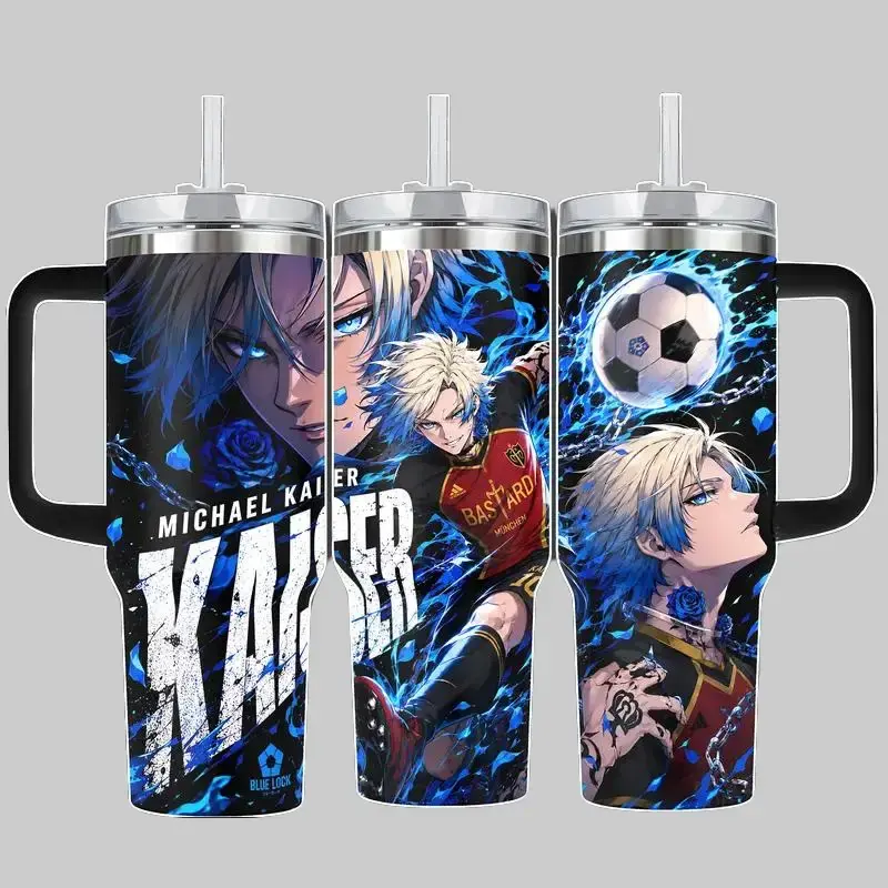 The Sip District. Michael Kaiser 20oz 40oz Anime Tumbler – Kaiser Impact Soccer Player Stainless Steel Tumbler with Handle Option, Blue Rose Full Wrap Design Insulated Coffee Cup, Anime Sports Drinkware Gift breakfast travel