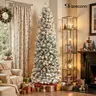 SHareconn 4/5/6/7/7.5/8/9FT, Pre-lit Snow Flocked Slim PVC Christmas Pencil Tree, Warm White Lights, Dense Removable Branches, Sturdy Stand Keeps Tree Upright, Art Deco Romantic Festive Decoration for Holiday Decor Setup
