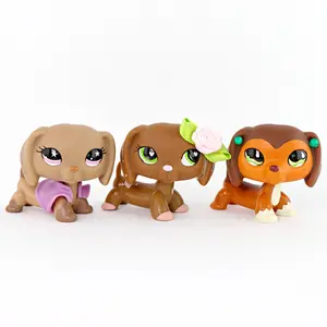 Cute Dachshund Dog Collectible Toys - 3PCS Mini Wiener Puppy Figures with Outfit, Flower & Gem Details, Small Animal Playset for Kids, Gift & Decor