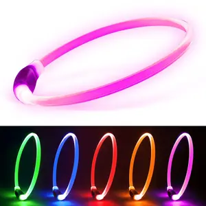 Led Dog Collars for Small DogVizpet XS Light up Adjustable Collar USB Rechargeable Bright Safety Pet Collar for Cats Dogs(Pink)