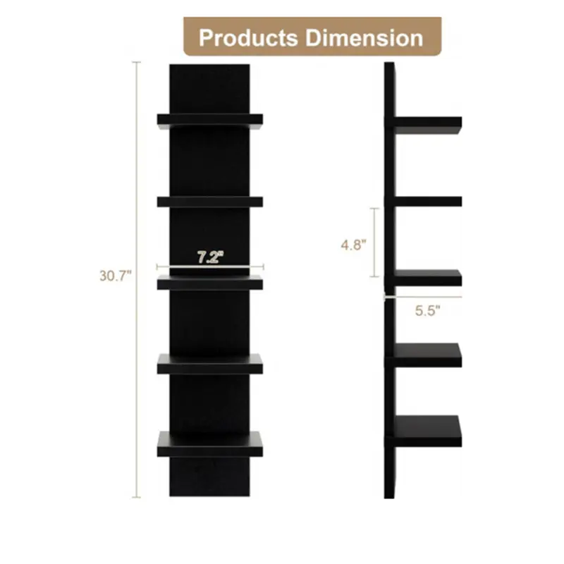 Black floating rack with 5 layers