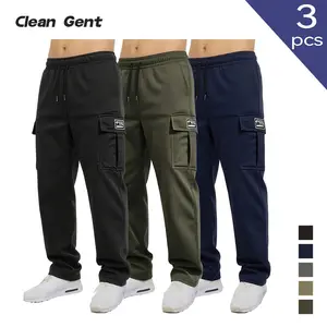 Clean Gent 3-pack men’s solid-color cargo pants with multiple pockets and a straight cut; suitable for all seasons, machine washable, versatile for everyday wear.