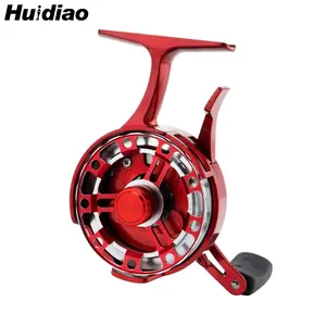Huidiao High-Foot Inline Ice Reel 3.6:1 Gear Ratio 3+1 Smooth Bearings One-Button Slow Drop Red Raft Fishing Reel with Handbrake CNC-Machined Metal Free Spool/Handle for Perch Pike Panfish Fishing Tackle Spinning Fishing Reel