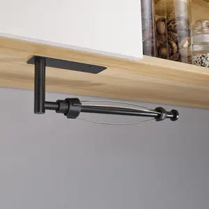Stainless Steel Kitchen Paper Holder, No Drilling Roll Paper Rack, Food Wrap Organizer, Toilet Paper Storage Shelf, Black