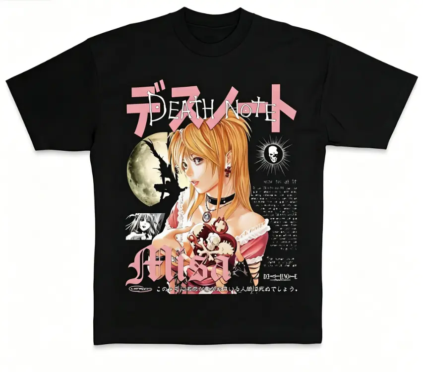 Women's Anime T-Shirt, Misa Amane Death Note Graphic, Retro 90s Manga Style, 100% Cotton Short-Sleeve Round Neck Streetwear Tee