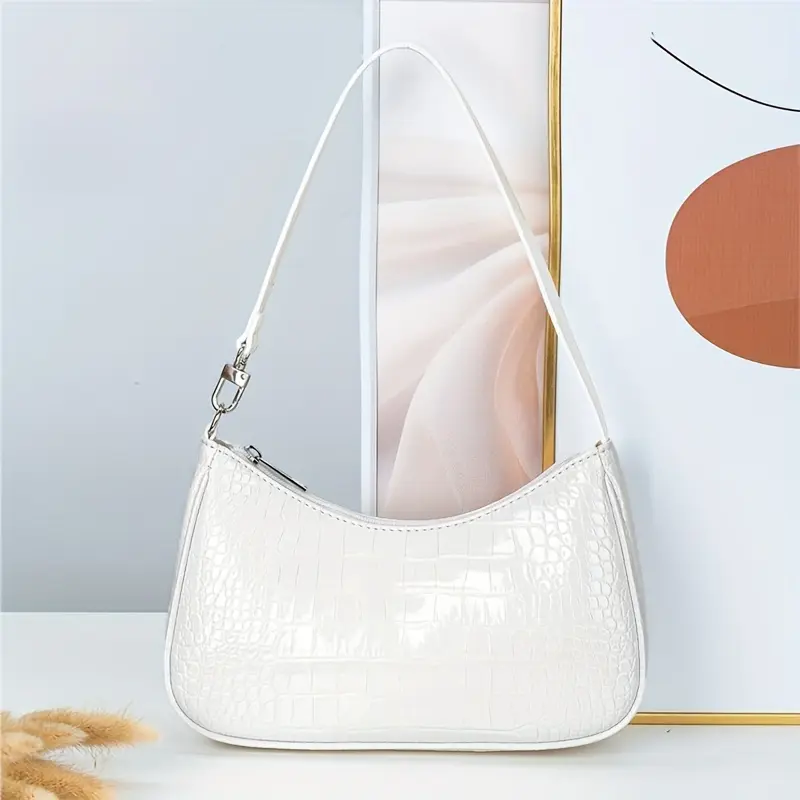 Women's Crocodile Pattern Crescent Bag Handbag Shoulder Crossbody Bag