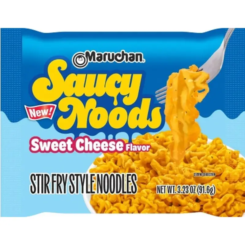 Maruchan Saucy Noods Sweet Cheese Instant Noodle Soup - 4-Pack, 3.23 oz, Savory Pantry Food, Contains Cheese Powder, Fat-Free, Sodium-Free, Quick Dinner Solution, Comforting Lunch, Party Favor
