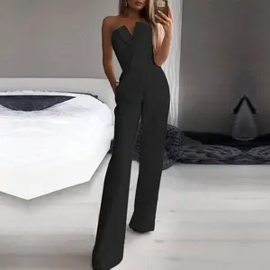 Women Elegant Solid Color Sleeveless Party Jumpsuit, Fashionable Adult Charm,Elegant and mature temperament, suitable for commuting, banquets, and graduation parties(Sheets)