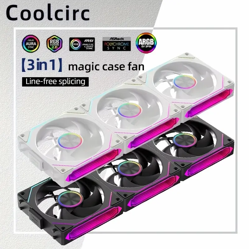 3 In 1 120mm ARGB Cooling Fan Modular Wireless Stackable Splicing 800-2000RPM PWM Silent For Gaming PC Case Water Cooler