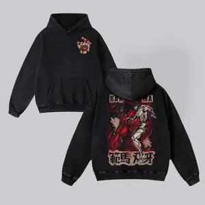 BAKI HANMA Classic Men's Washed Hoodie Sweatshirt Short Sleeve Printed Streetwear Fabric Anime Boxing Menswear Seamless Gift Fans