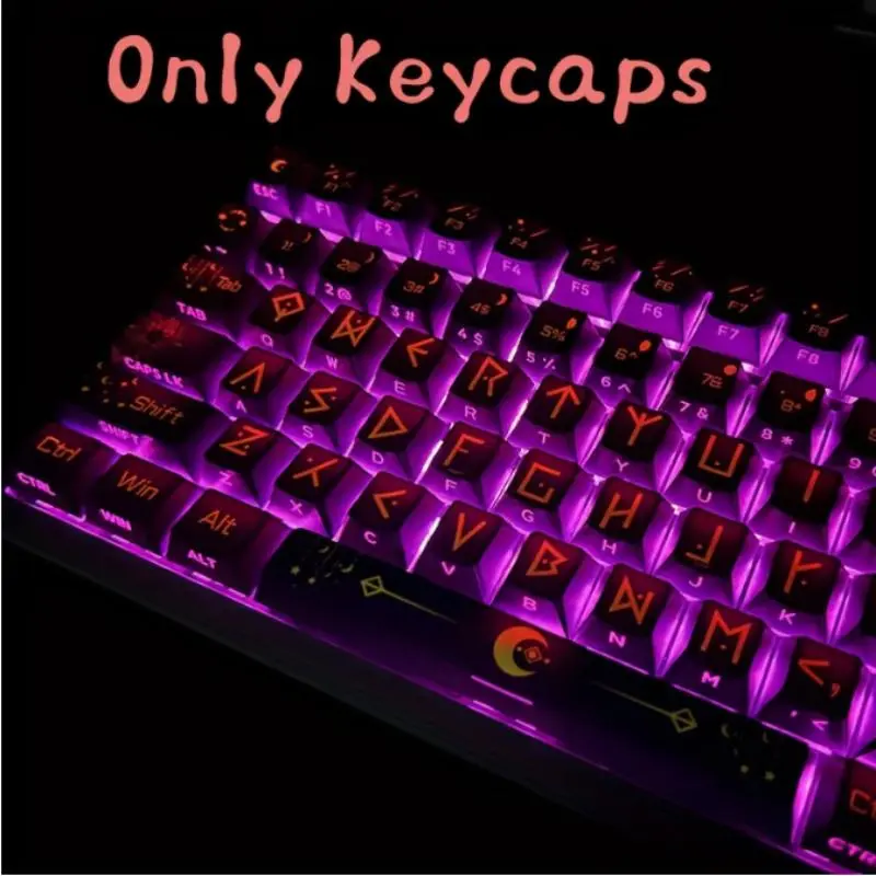 130 Key Keycap, Side Engraved Keycaps, Night Sky Fantasy Theme Keyboard, Side Engraved Astrological Symbol Keyboard, Durable PBT Material Keyboard for Typing & Gaming, Gaming Keyboard Accessories