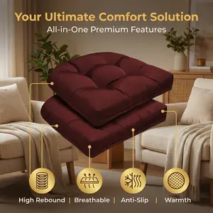 Patio Chair Cushions Set of 2 for Outdoor Funiture,Weather and Fade Resistant Outdoor Chair Pads, 19"x19" Tufted Memory Foam Patio Seat Cushion (2, Red)