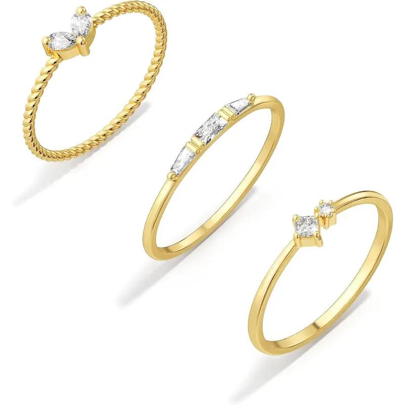 Women's Non Tarnish 3-Piece Thumb Ring Set - Tarnish Proof Jewelry, Dainty Thin Stackable Design, Dainty Look, Everyday Wear, Size 5, Valentine's Day Fashion Accessory