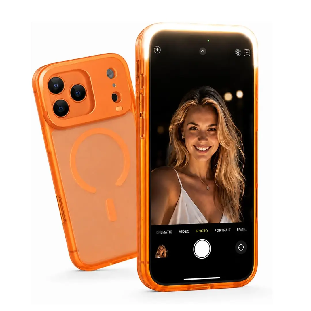 GGBON Selfie Light Phone Case For Makeup & Night Selfies, 3 Color Modes LED Fill Light, Type-C Rechargeable Built-in Battery, MagSafe Matte Anti-Fingerprint Cover Fits iPhone 13/14/15/16/17 Series