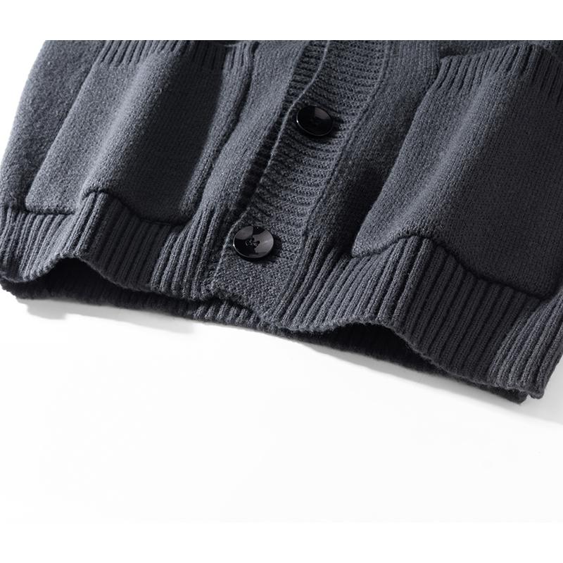 Men’s hooded knit sweater, simple classic design, autumn/winter cardigan with ribbed detailing, two pockets, available in multiple colors