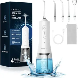 Rechargeable Portable Water Flosser, 200/300ML IPX7 Waterproof 360°, Rotating Tips 4 Modes Cordless Oral Irrigator for Home Travel Gift Electric Teeth Cleaner