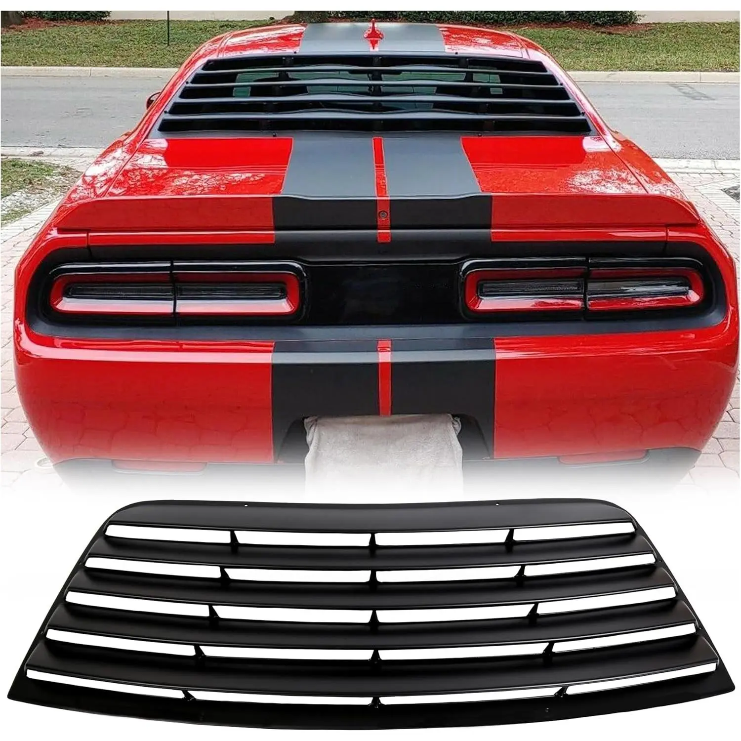 KQQIO Rear Window Louver - Matte Black ABS Plastic Sunshade, Sun Protection, Sporty Look, Heat Shield, Privacy Blocker, Stick-On Fit with Mounting Hardware for 2008-2023 Challenger Car Upgrades