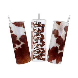 Cowhide Print Custom Name 20oz Tumbler Cup Bottle Drinkware
