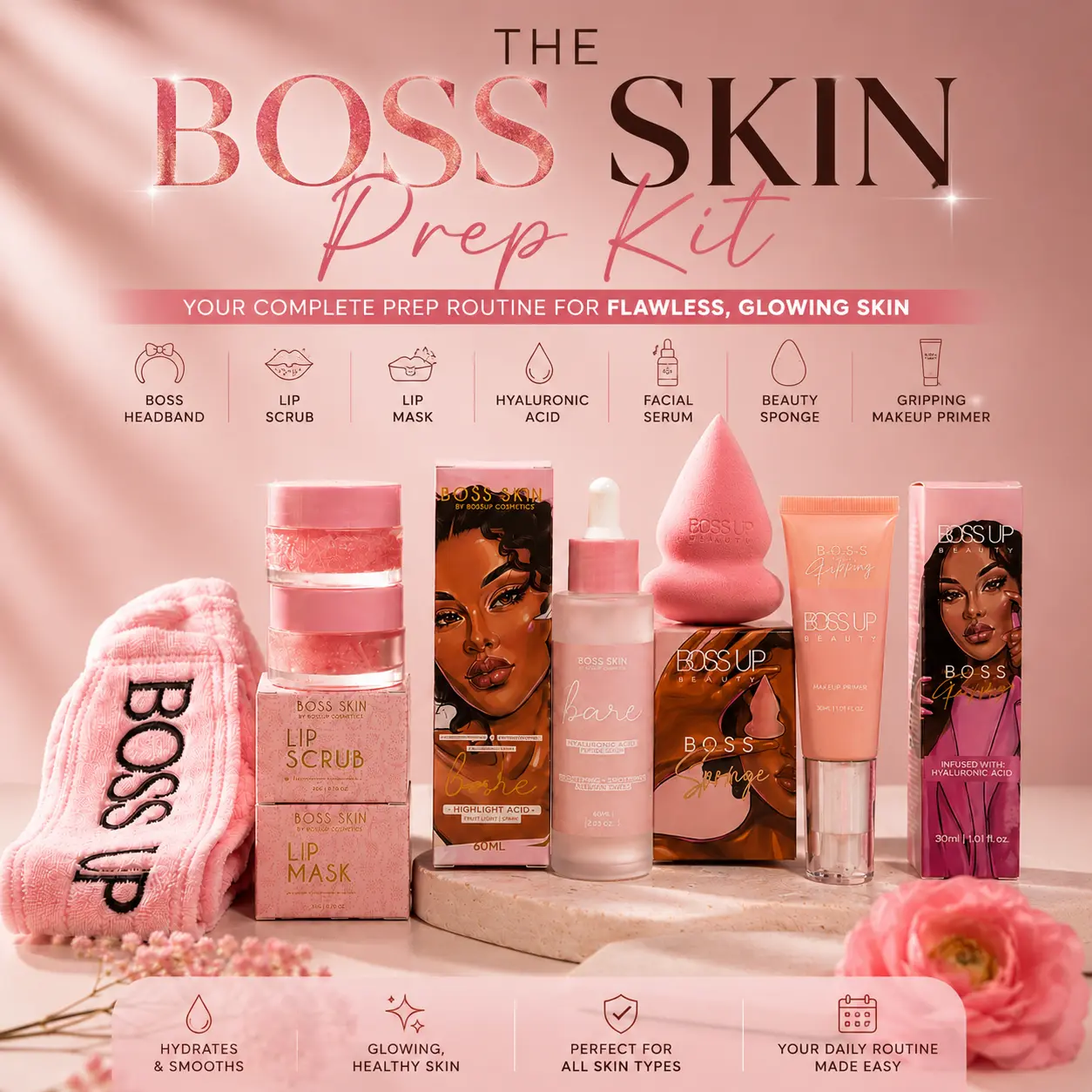 Glass Skin- Skin Prep Bundle 6 Products By BossUp Cosmetics