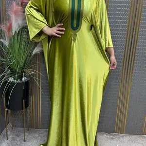 Moroccan Velvet Kaftan Jalabia Dress with Colorful Embellishments & Gold Trim Details One Size Maxi Boho Caftan for Modesty