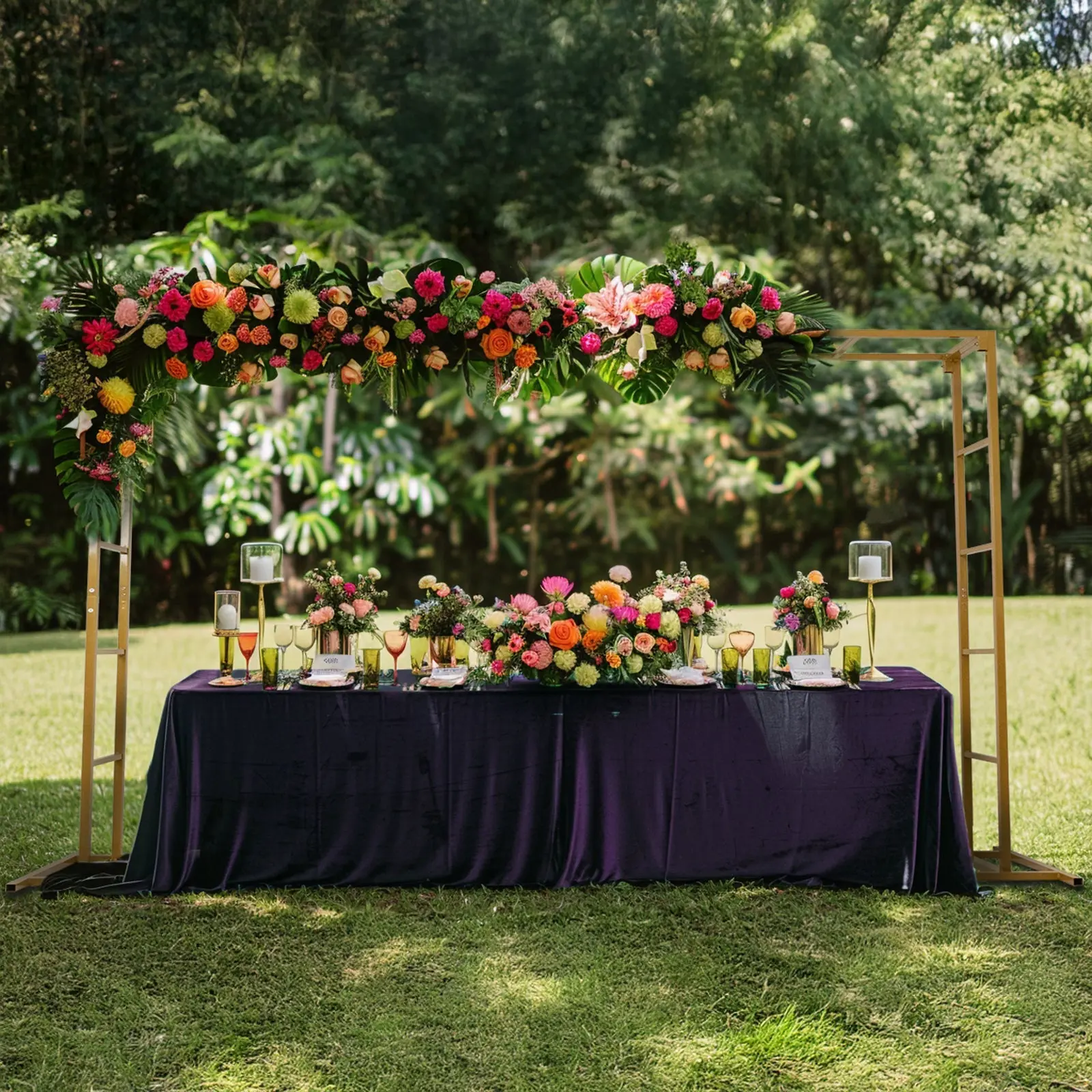 Gold Rectangular Arbor - Freestanding 6ft-High Over-the-Table Double-Frame Backdrop Stand, 6ftx8ft Floral Balloon Decor Holder for Party, Wedding Photoshoot Background Supplies