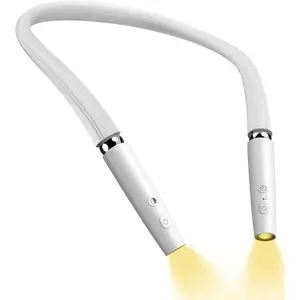 X-RDL01  Neck Reading Light, Book Light for Reading in Bed [Steering Shafts Adjustment], Bendable Silicone Arm, Long Lasting LED Rechargeable Knitting Light for Camping, Repair, Crochet & Craft, White