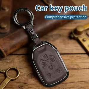 For GMC Key Fob Cover with Keychain, Key Case Shell genuine leather Full Protection Compatible with GMC Chevy Silverado Suburban Tahoe Acadia Terrain Yukon Sierra 1500 2500 3500 HD ﻿