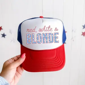 Red White And Blonde, Sassy, Patriotic, Snapback Trucker Hat, America, USA, Independence Day, Patriotic Cap for Women, Sassy Graphic Hats
