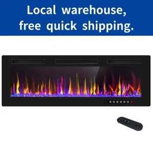 Ultra-Thin Electric Fireplace in-Wall Recessed and Wall Mounted Linear Fireplace Heater with Multicolor Flame,Timer,Low Noise,750/1500W,Touch Screen & Remote Control