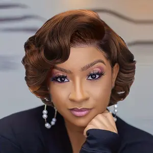 8 Inch Brown Body Wave Short Hair Wigs - Soft Synthetic Fiber, Natural Looking, Side Part, Curly, Heat Resistant, Breathable, Lightweight, Easy to Wear, Perfect for Women's Daily Use, Cosplay, Party and Special Occasions