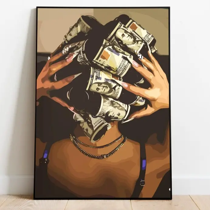 Black Woman Art, Black Art, Black Girl wall art, black art print, Money Art Poster 2 (UNFRAMED)