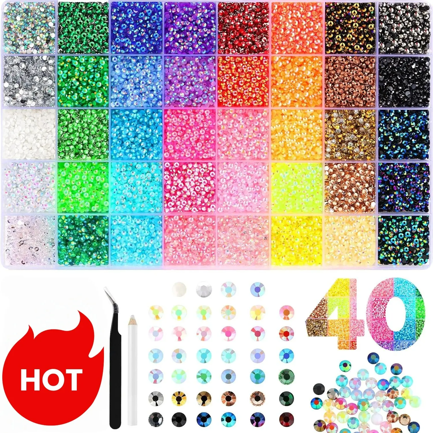 Resin Rhinestones for Crafting with Tweezers, Mixed-Color 3mm Non Hotfix Flatback Gems, Bedazzling Crystal for DIY Crafts Clothing Tumblers Mugs Shoes Fabric Decor Nail Art Makeup, Nail Art Products