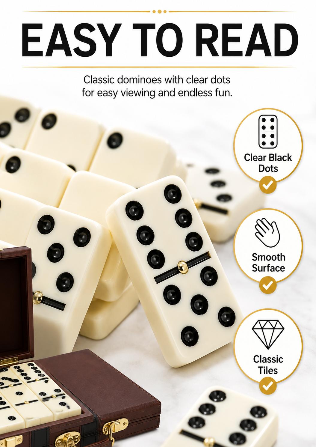 28-Piece Unisex Domino Game Set with Leather Storage Case & Gift Box, Family Fun Table Game for Party, Gifting (Christmas, Birthday), Family Fun Game, Table Games
