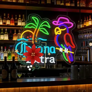 Corona Extra Neon Sign LED Light Tropical Beer Bar Wall Decor with Palm Tree Parrot Colorful Art for Home Tiki Man Cave USB Powered Fun Gift