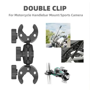 Dual Clamp Crab Clamp Motorcycle Bike Handlebar Mount Compatible GoPro Hero 8-13 DJI Action 4/5 /6Pro Insta360 X4 X5 Sports Camera Fixing Bracket Accessories
