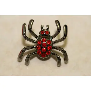 Antique Brass Tone Enamel Ruby Red Rhinestone Crystal Spider Vintage Inspired Pin Brooch