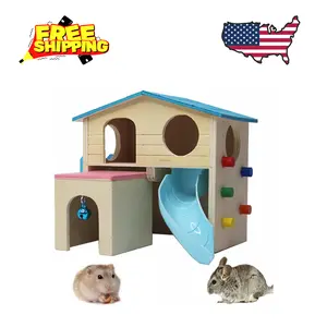 Hamster House Pets Small Animal Hideout with Funny Climbing Ladder Slide Wooden Hut