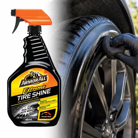 Armor All Extreme Tire Shine Spray 22 fl oz,shine-shield,mirror-like gloss,rich black finish,gloss enhancers,conditions,nourishes,long-lasting,crack protection,fade protection,precision applicator,no overspray,single-step,no wiping,tire sidewalls,car show