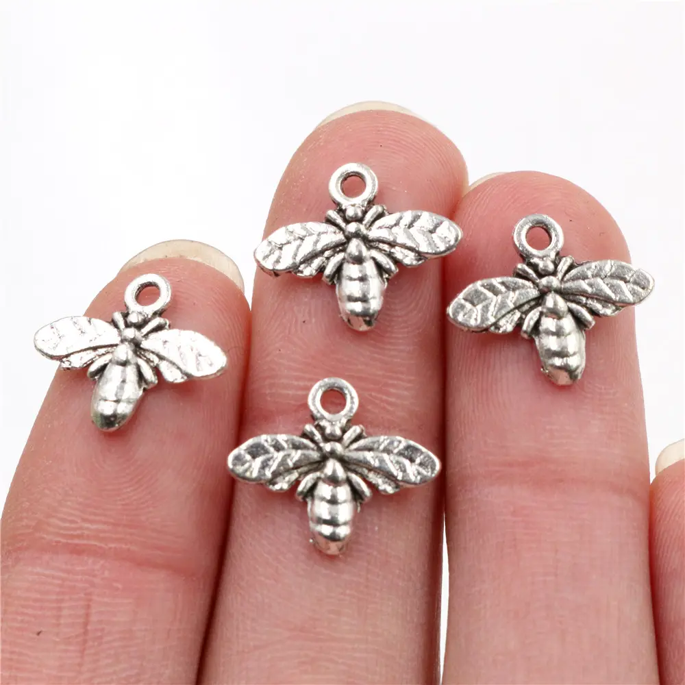 17x14mm 40pcs Antique Silver Plated Bee Handmade Charms Pendant:DIY for bracelet necklace