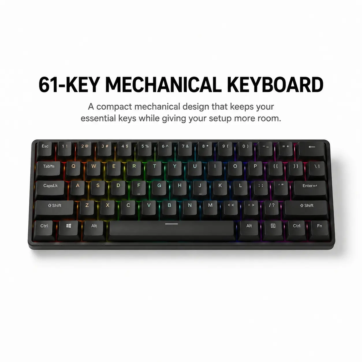 61-Key Red Switch Mechanical Keyboard, 61-Key Layout Game-Ready Compact Gaming Keyboard, USB Wired, Compatible with PC, Mac, Laptop, Gamer Gift