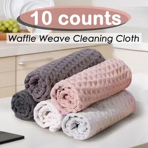 10 Counts Waffle Weave Cleaning Cloths, Grid Cleaning Towel, Upgraded Microfiber Pineapple Lint-Free  Absorbent Kitchen Dish washing Cloth Random Color