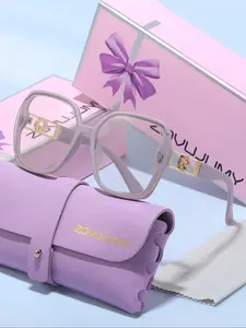 Elegant Oversized Frame Fashion Flat Glasses, Square Frame Eyewear, Luxurious Metal Rhinestone Leg High-End Craft Women's Style Holiday Gift