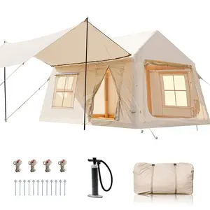 Inflatable Camping Tents, Blow Up Inflatable Tent with Hand Pump, Easy Setup Inflatable Hot Tent with Stove Jack, Waterproof Oxford Air Glamping Tents for 2-10 Person Adults Outdoor Camping