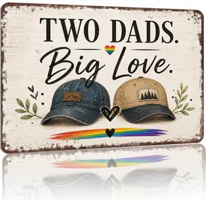 Two Dads Big Love LGBTQ+ Pride Aluminum Metal Sign Poster - 8x12 Inch Retro Vintage Wall Decor for Home, Family Room, Bedroom, LGBTQ+ Family Gift for Home Decor