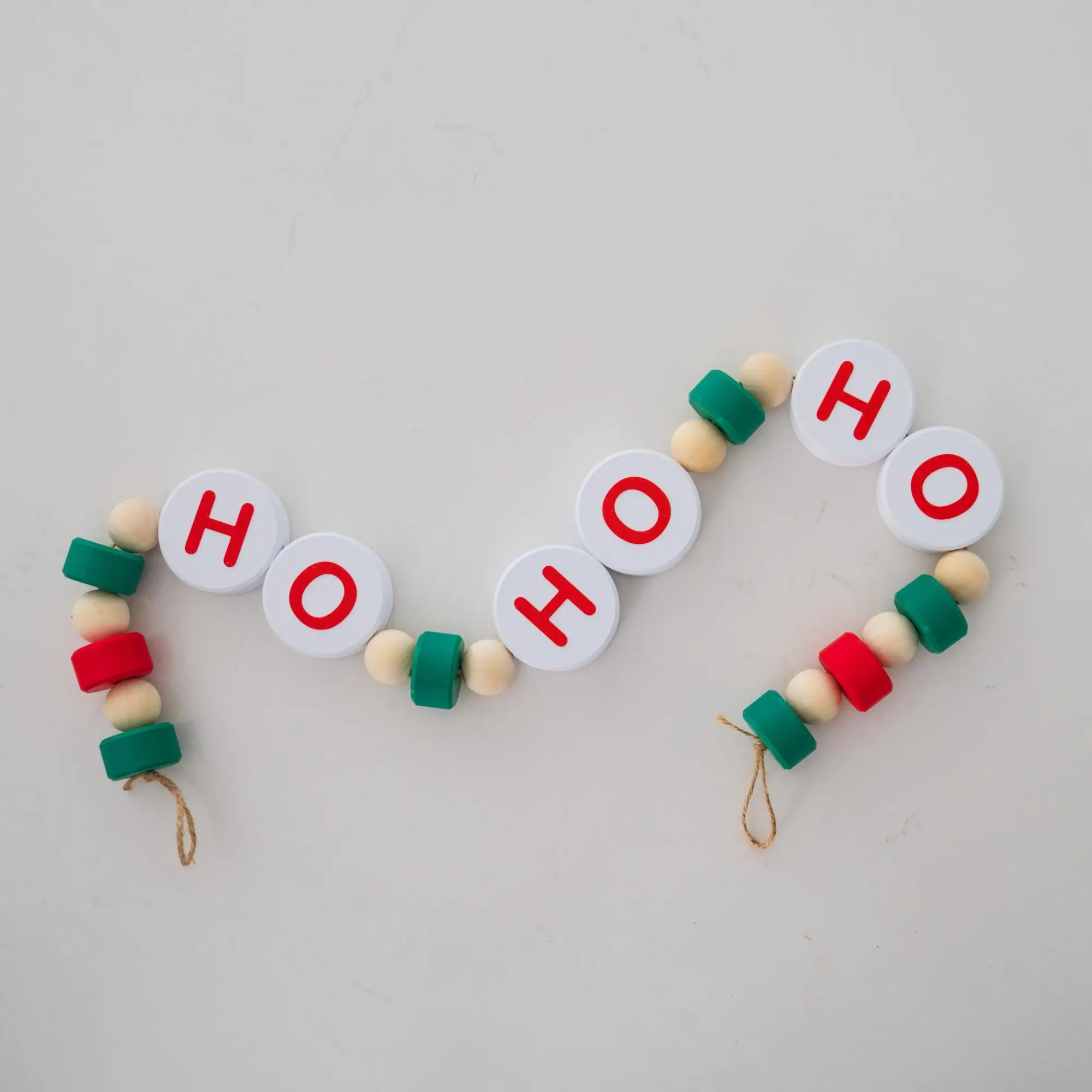 Ho Ho Ho Garland | Friendship Bracelet | Farmhouse Christmas Wood Bead Garland, Christmas Tiered Tray Decor, Rustic Home Decor