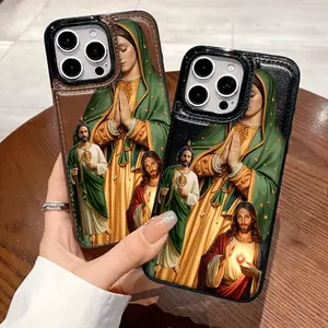 A Virgin Mary Prayer Pattern Phone Case, Leather Card Holder Slot, Suitable for iPhone 17/16/15/14/13/12 PRO PROMAX PLUS AIR, Ideal Gift for Friends, Family, or Couples, KBPK6