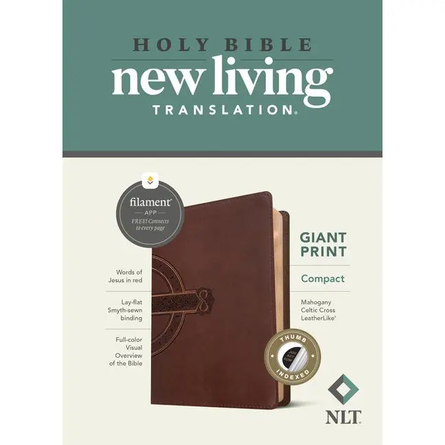 NLT Compact Giant Print Bible, Filament Enabled (Leatherlike, Mahogany Celtic Cross, Indexed, Red Letter) -- New Living Translation - Bible