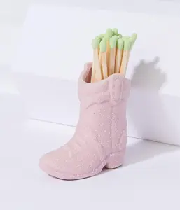 Pink Ceramic Cowboy Boot Match Holder